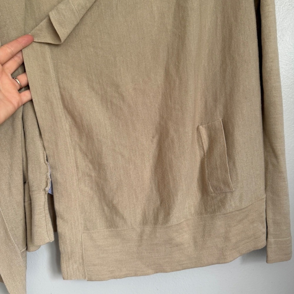 LOFT Womens XS Tan Open Front Waterfall Cardigan Wool Blend Sweater Pockets - Picture 5 of 8